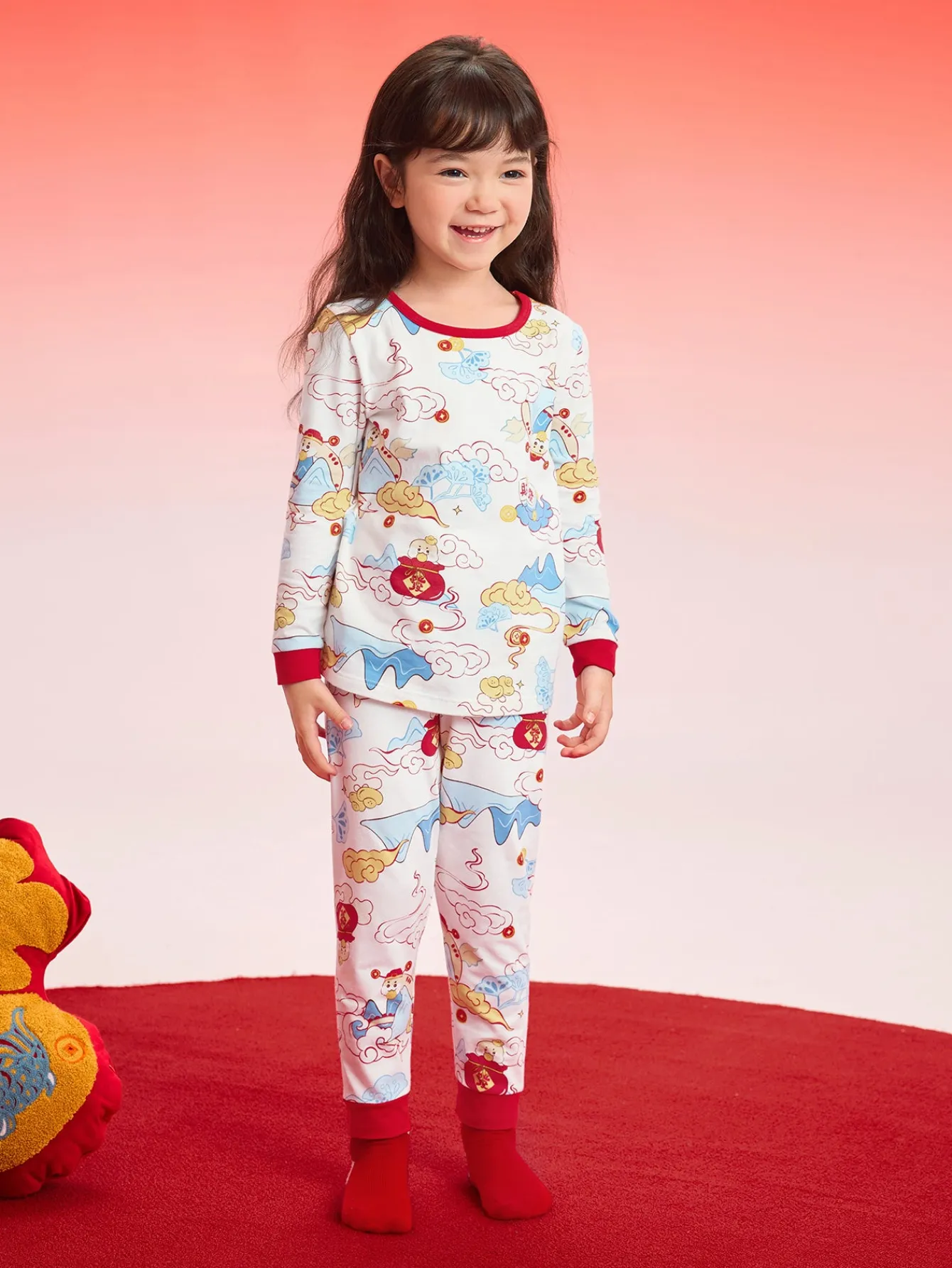 Balabala Baby Autumn Clothes Suit Year of the Snake Boy And Girl Thermal Underwear Animal Year Red Pajamas Clearance