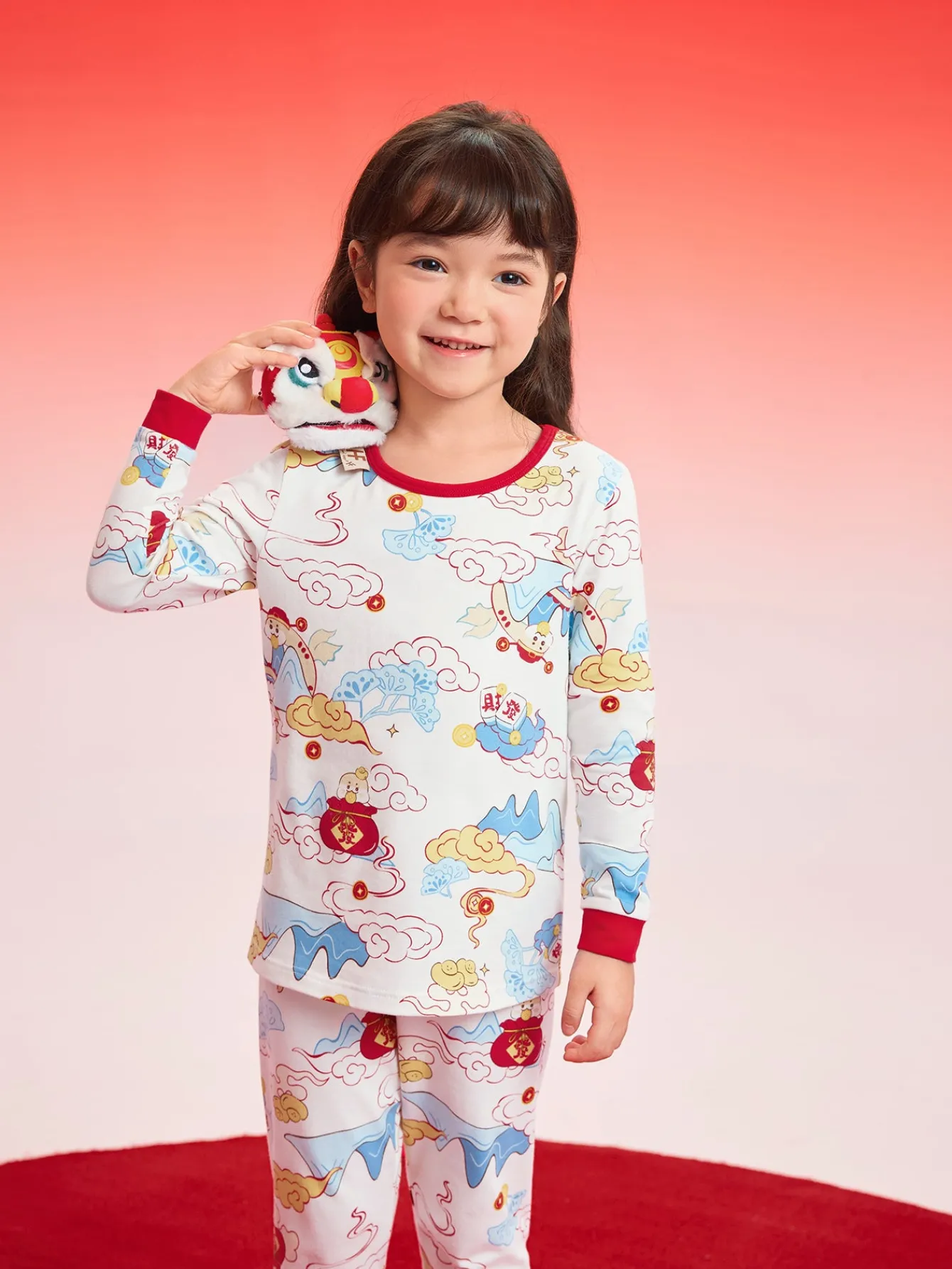 Balabala Baby Autumn Clothes Suit Year of the Snake Boy And Girl Thermal Underwear Animal Year Red Pajamas Clearance