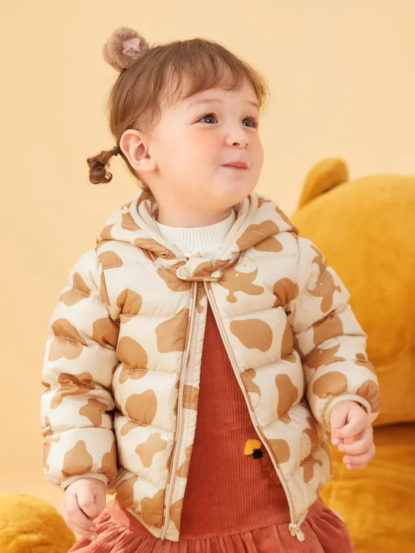 Balabala Baby Bear Print Hooded Classic Versatile Down Jacket Coffee Hue Store