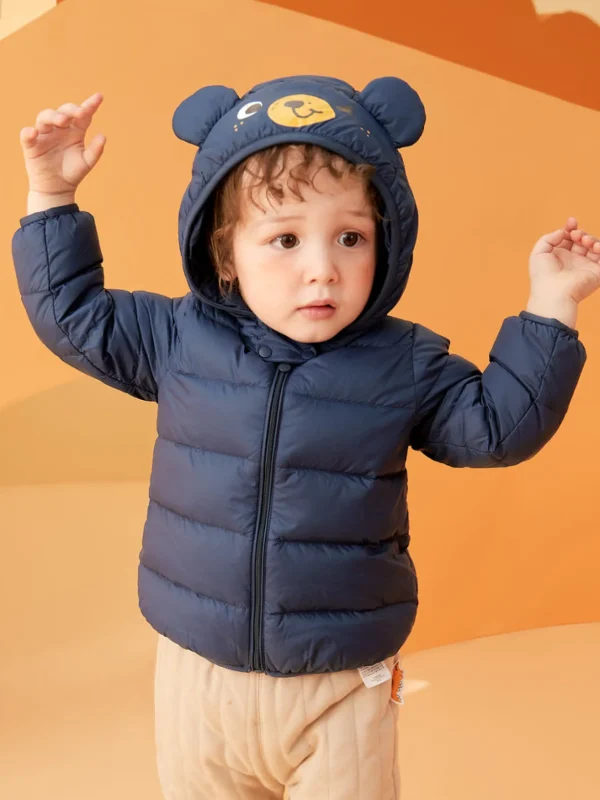 Balabala Baby Bear Print Hooded Classic Versatile Down Jacket Dark Blue Cheap