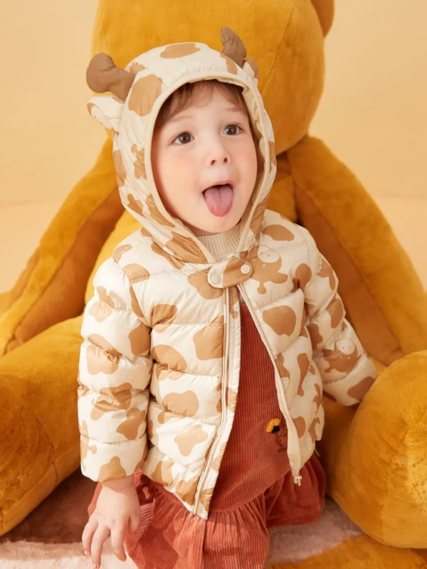 Balabala Baby Bear Print Hooded Classic Versatile Down Jacket Coffee Hue Store