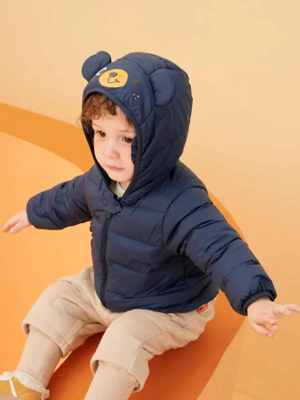 Balabala Baby Bear Print Hooded Classic Versatile Down Jacket Dark Blue Cheap