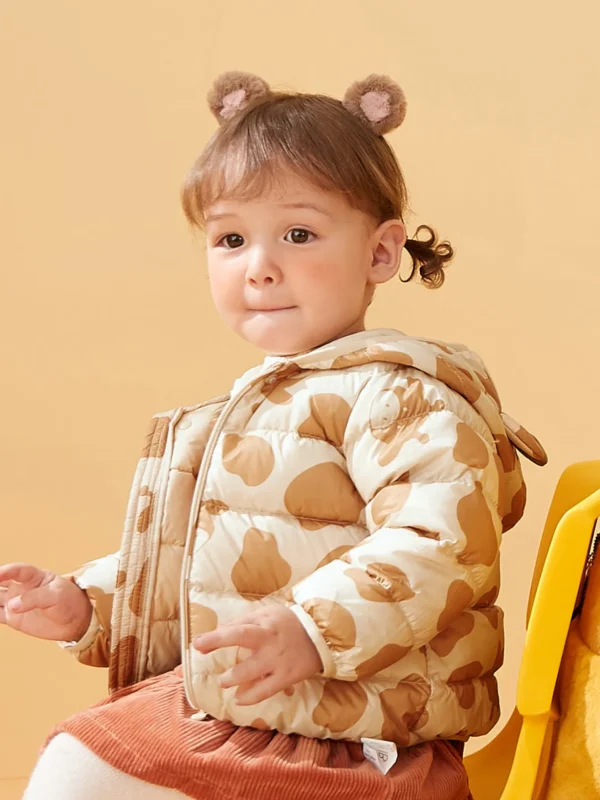 Balabala Baby Bear Print Hooded Classic Versatile Down Jacket Coffee Hue Store