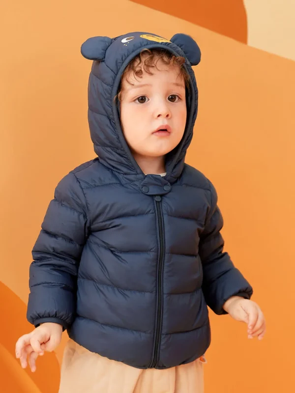 Balabala Baby Bear Print Hooded Classic Versatile Down Jacket Dark Blue Cheap