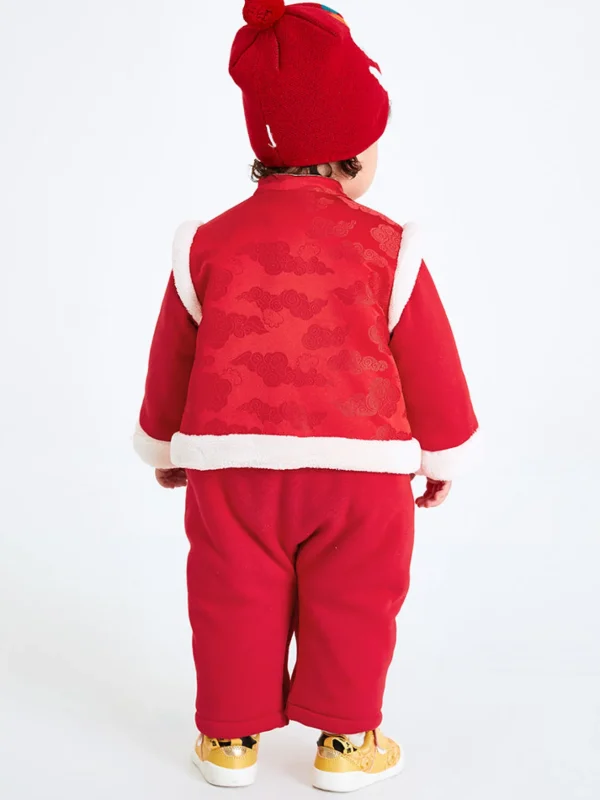 Balabala Baby Boy Propitious Graphic Knitted Jumpsuit 0-3 Years Chinese Red Sale