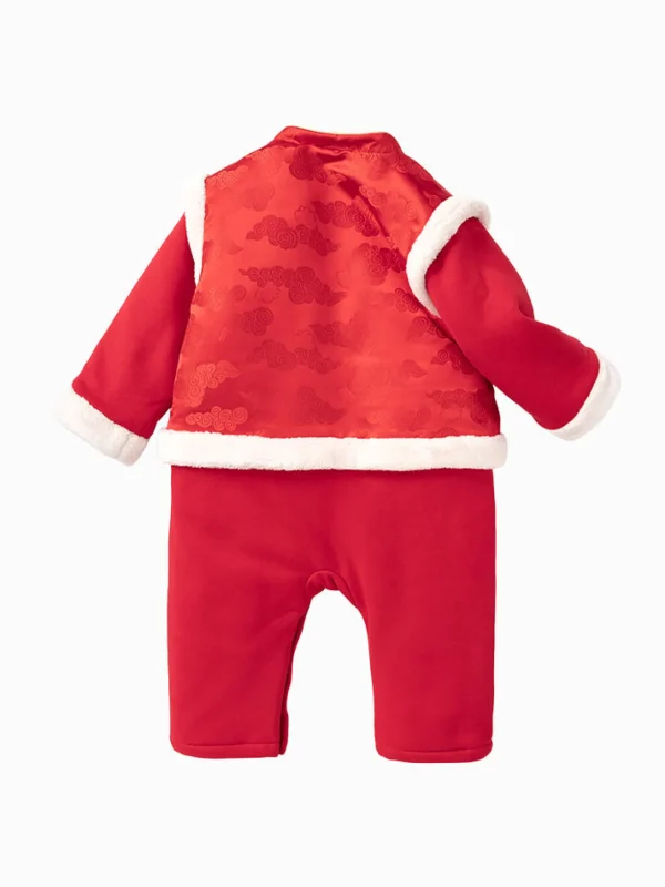 Balabala Baby Boy Propitious Graphic Knitted Jumpsuit 0-3 Years Chinese Red Sale