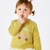 Balabala Baby Car Jacquard Crew Neck Long Sleeve Sweater Yellow Hue Discount