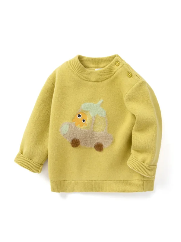 Balabala Baby Car Jacquard Crew Neck Long Sleeve Sweater Yellow Hue Discount