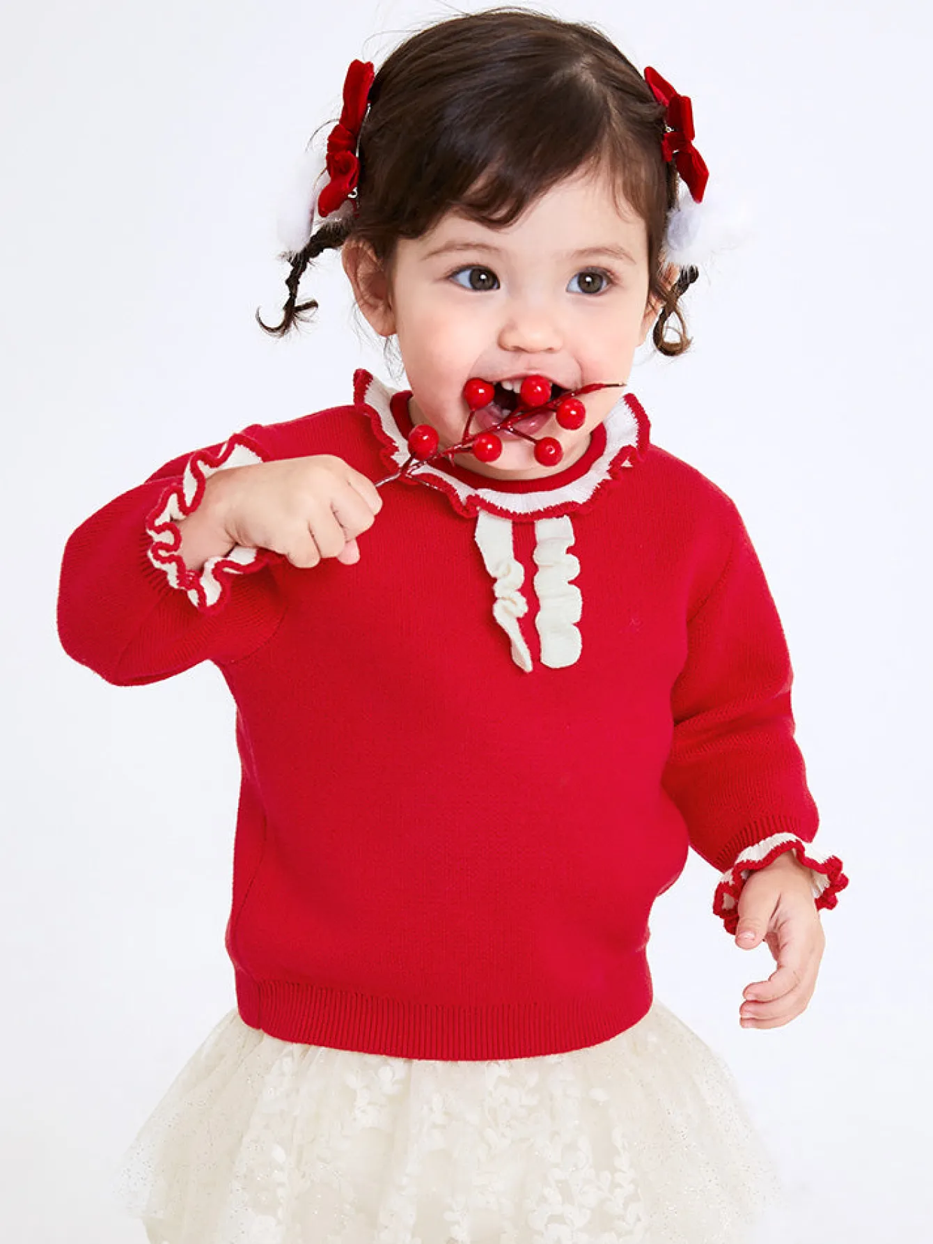 Balabala Baby Girl 100% Cotton Solid Colour Crew Neck Jumper 0-3 Years Chinese Red New