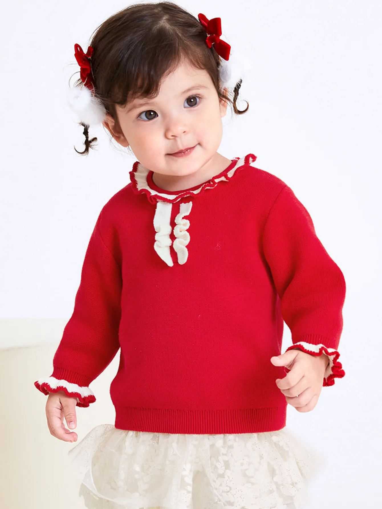 Balabala Baby Girl 100% Cotton Solid Colour Crew Neck Jumper 0-3 Years Chinese Red New