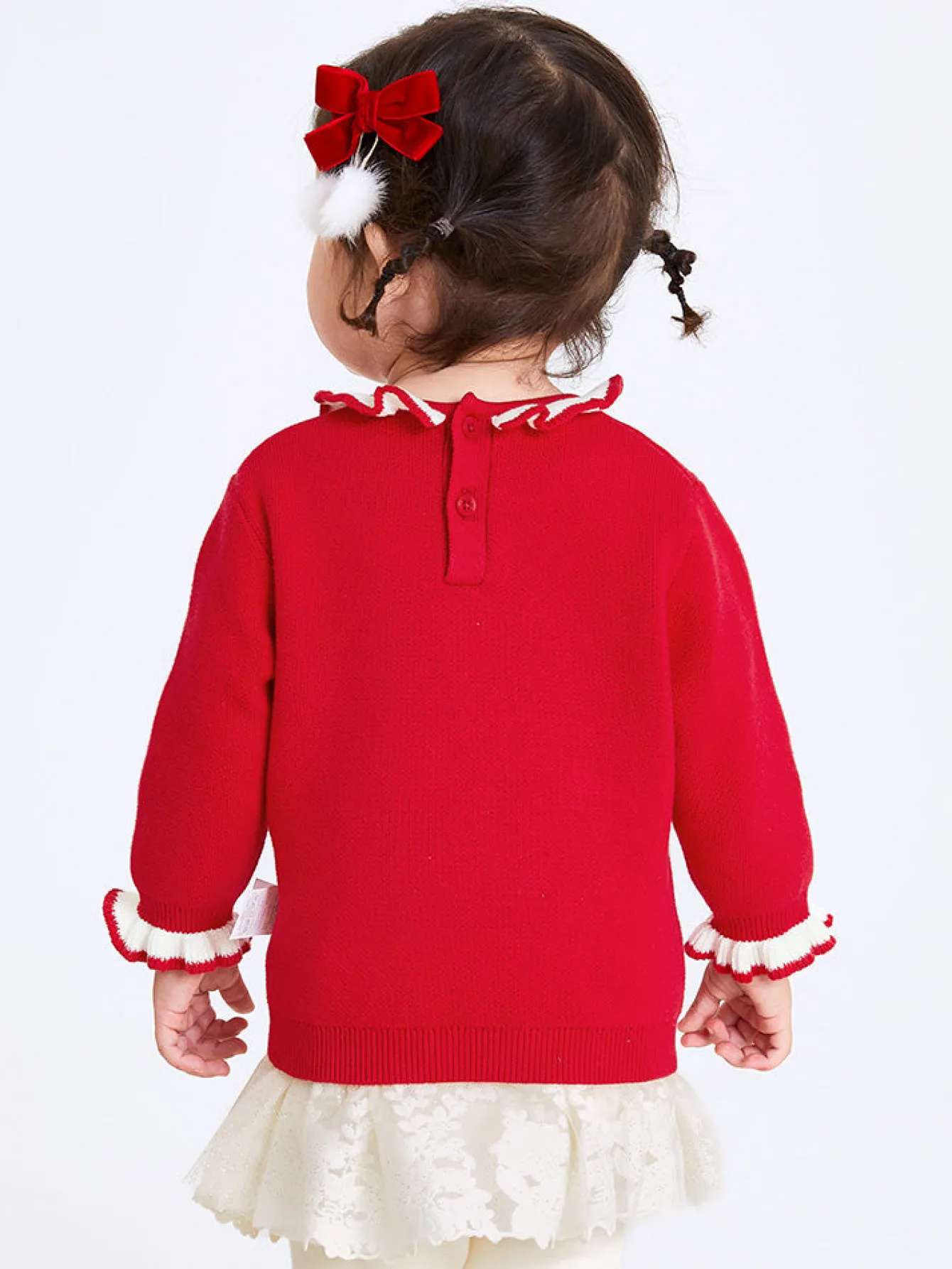 Balabala Baby Girl 100% Cotton Solid Colour Crew Neck Jumper 0-3 Years Chinese Red New