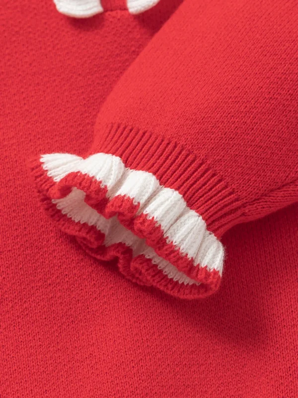 Balabala Baby Girl 100% Cotton Solid Colour Crew Neck Jumper 0-3 Years Chinese Red New