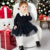 Balabala Baby Girl Lapel Long Sleeve Dress Dark Blue Cheap