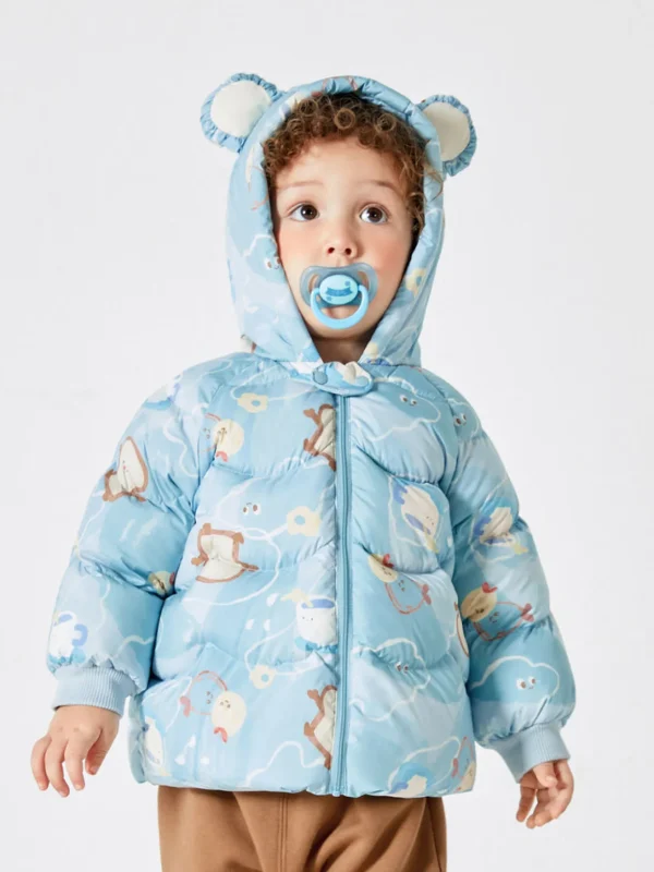 Balabala Baby Hooded Cute Print Down Jacket Blue Hue Best