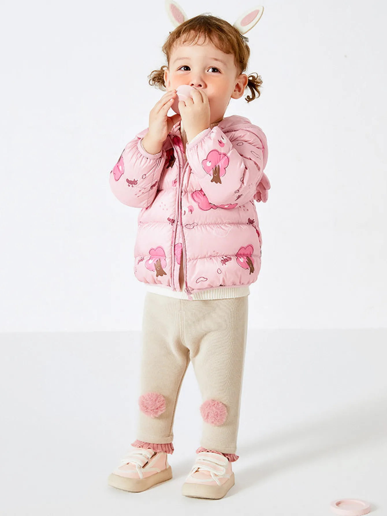 Balabala Baby Hooded Ears Fresh Cute Fun Bright Color Down Jacket Red Hue Clearance