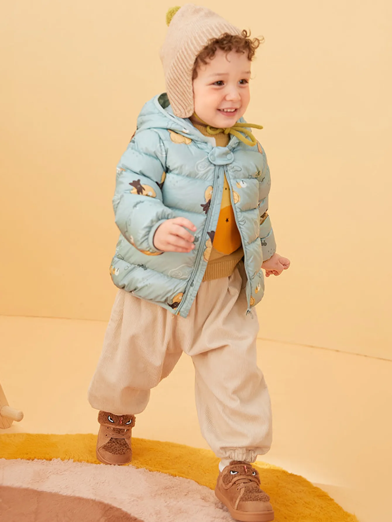 Balabala Baby Hooded Ears Fresh Cute Fun Bright Color Down Jacket Green Hue Fashion