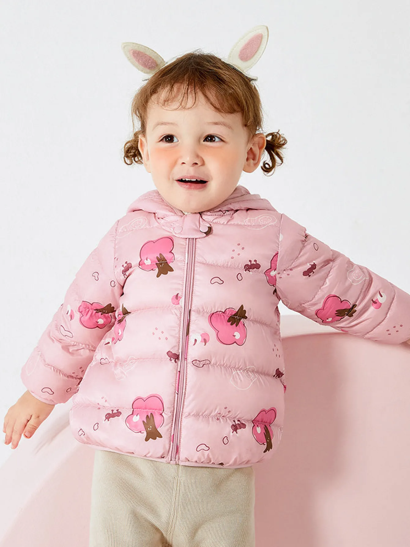 Balabala Baby Hooded Ears Fresh Cute Fun Bright Color Down Jacket Red Hue Clearance