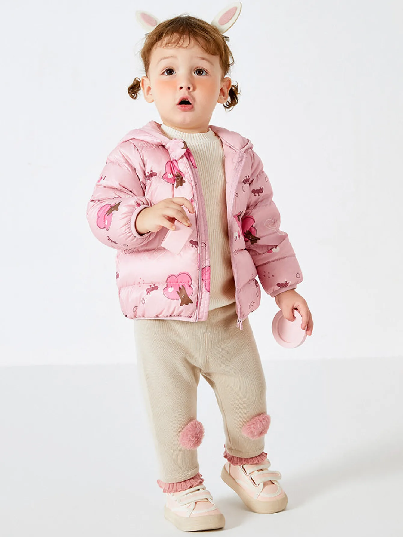 Balabala Baby Hooded Ears Fresh Cute Fun Bright Color Down Jacket Red Hue Clearance