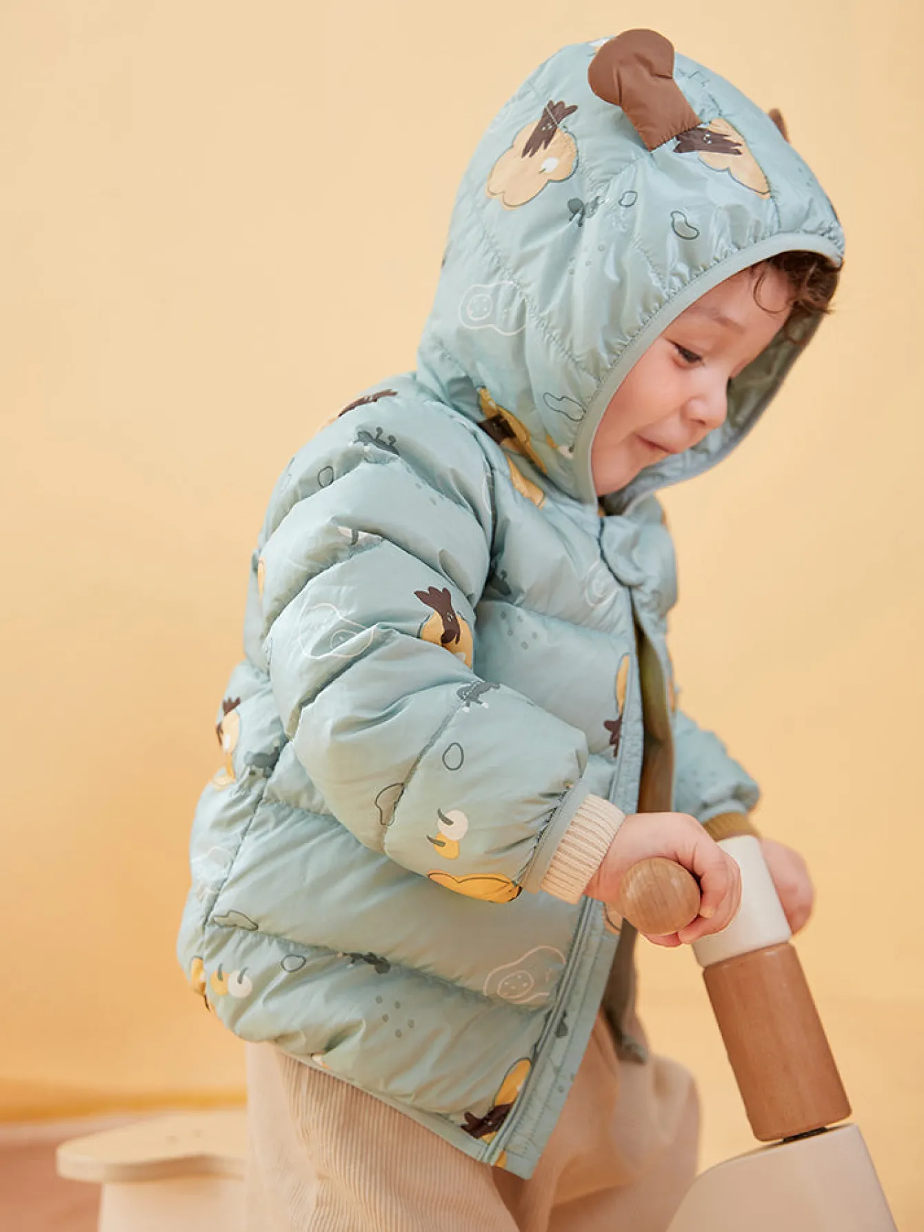 Balabala Baby Hooded Ears Fresh Cute Fun Bright Color Down Jacket Green Hue Fashion