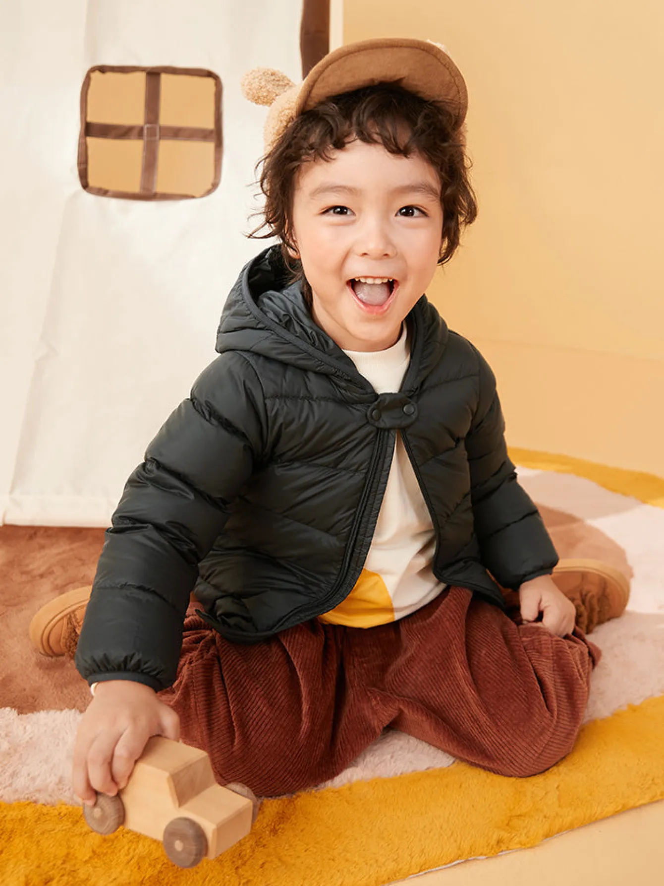 Balabala Baby Hooded Ears Fresh Cute Fun Bright Color Down Jacket Black Clearance