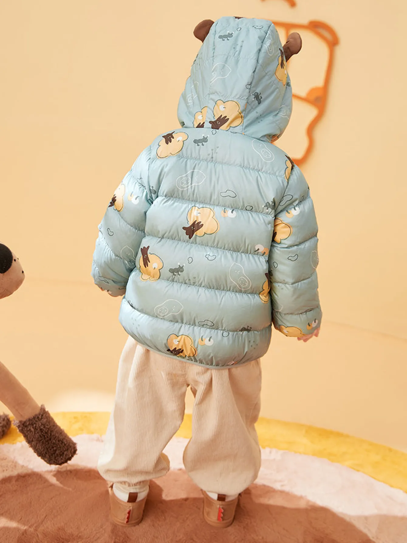 Balabala Baby Hooded Ears Fresh Cute Fun Bright Color Down Jacket Green Hue Fashion