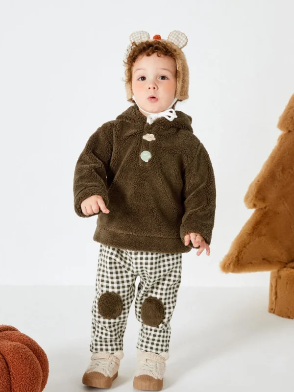 Balabala Baby Hooded Long Sleeve Pattern Long Sleeve Suit Coffee Hot