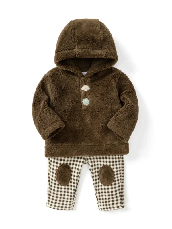 Balabala Baby Hooded Long Sleeve Pattern Long Sleeve Suit Coffee Hot