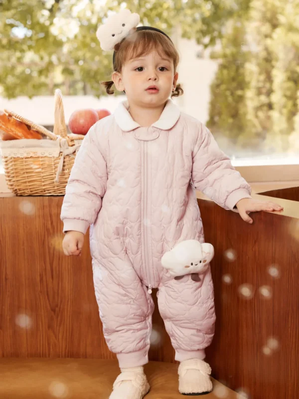 Balabala Baby Lapel Long Sleeve Jumpsuit Pink Outlet