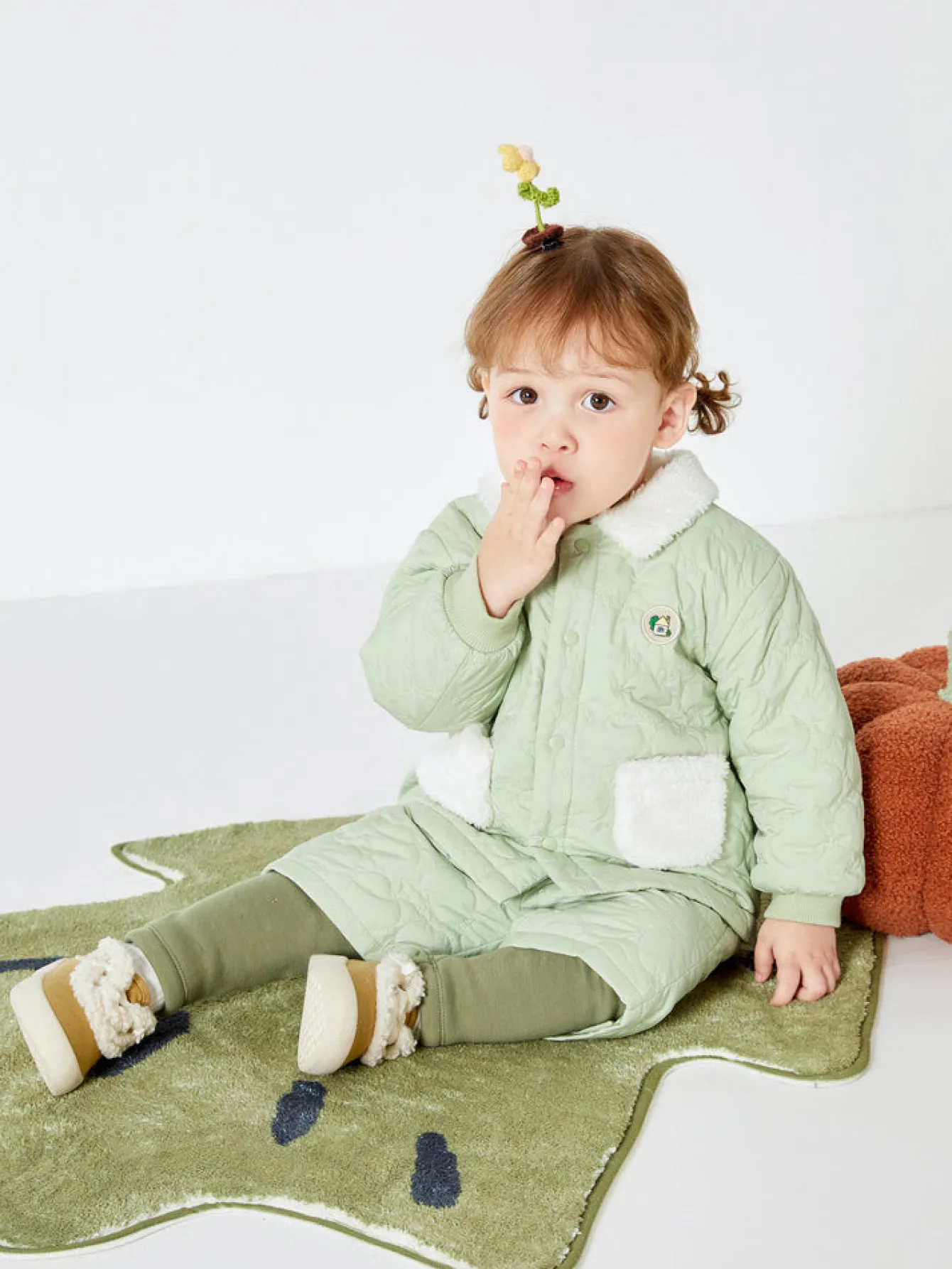 Balabala Baby Lapel Long Sleeve Two-Section Pants Long Sleeve Set Pink Green Cheap