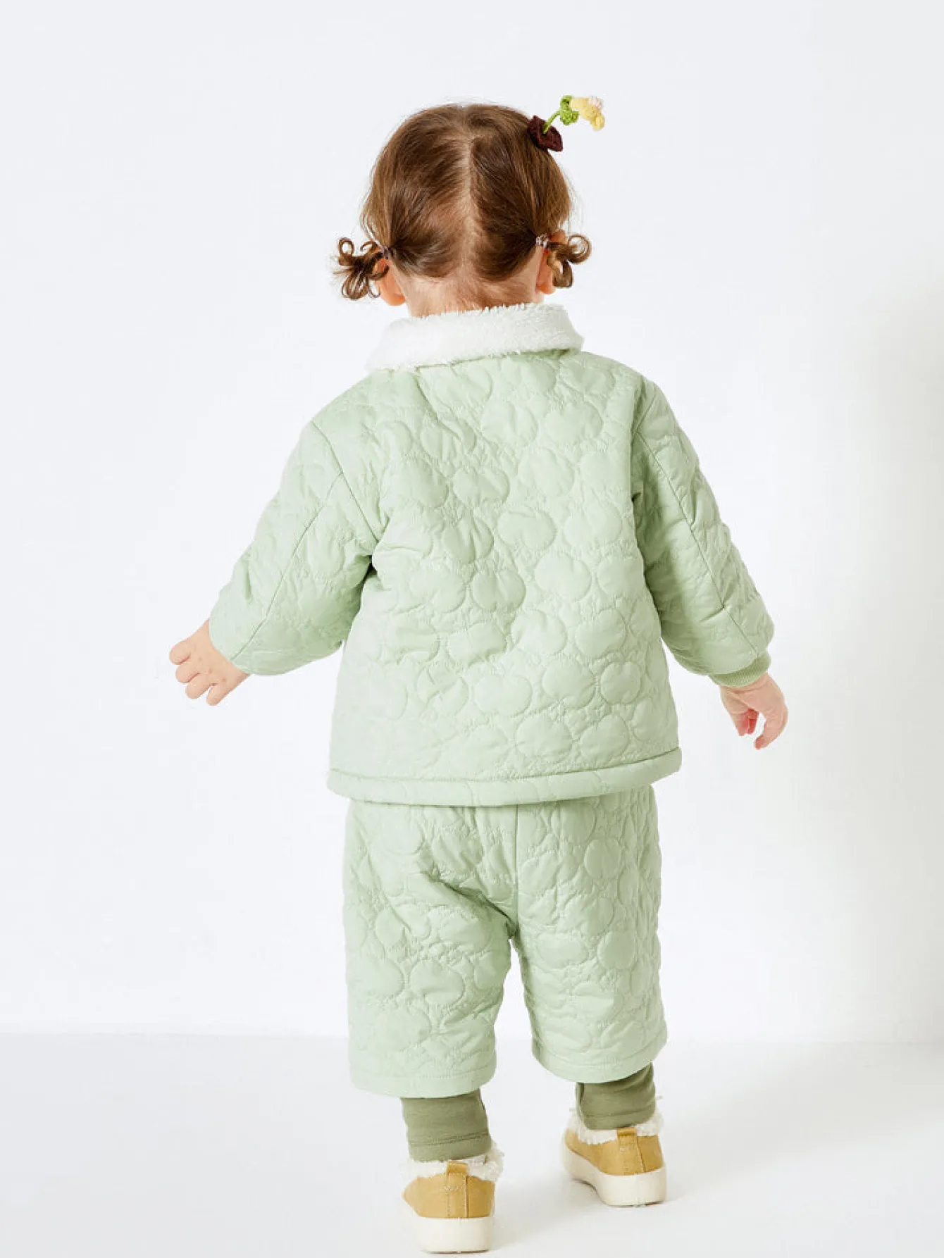 Balabala Baby Lapel Long Sleeve Two-Section Pants Long Sleeve Set Pink Green Cheap