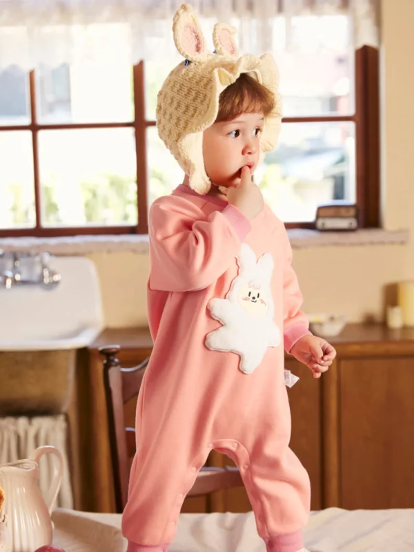 Balabala Baby Plush Animal Round Neck Long-Sleeved Jumpsuit Pink Flamingo Store