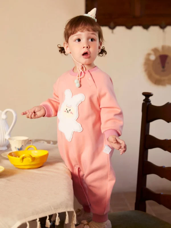 Balabala Baby Plush Animal Round Neck Long-Sleeved Jumpsuit Pink Flamingo Store