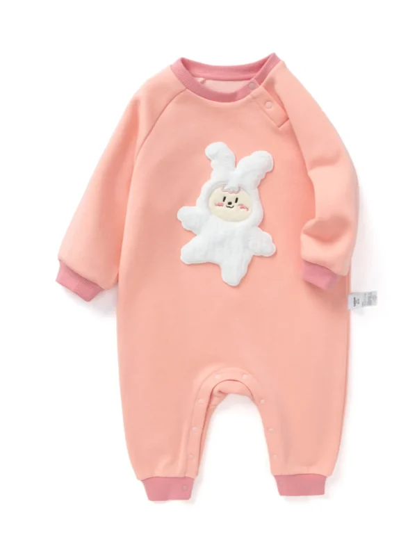 Balabala Baby Plush Animal Round Neck Long-Sleeved Jumpsuit Pink Flamingo Store