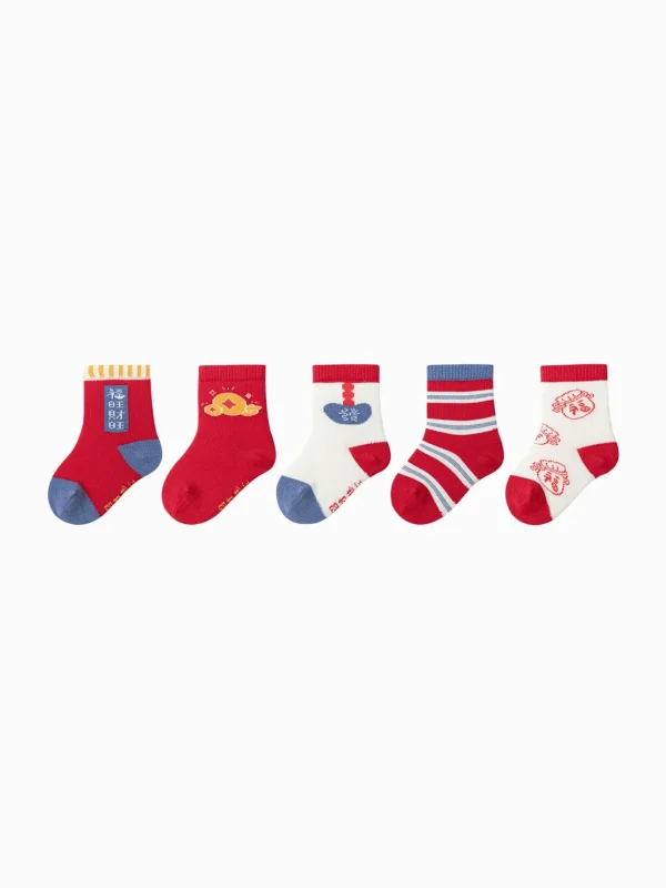 Balabala Baby Socks Year of Snake New Children Cotton Socks Boy And Girl Toddler Animal Year Red 5Pcs Pack Hot