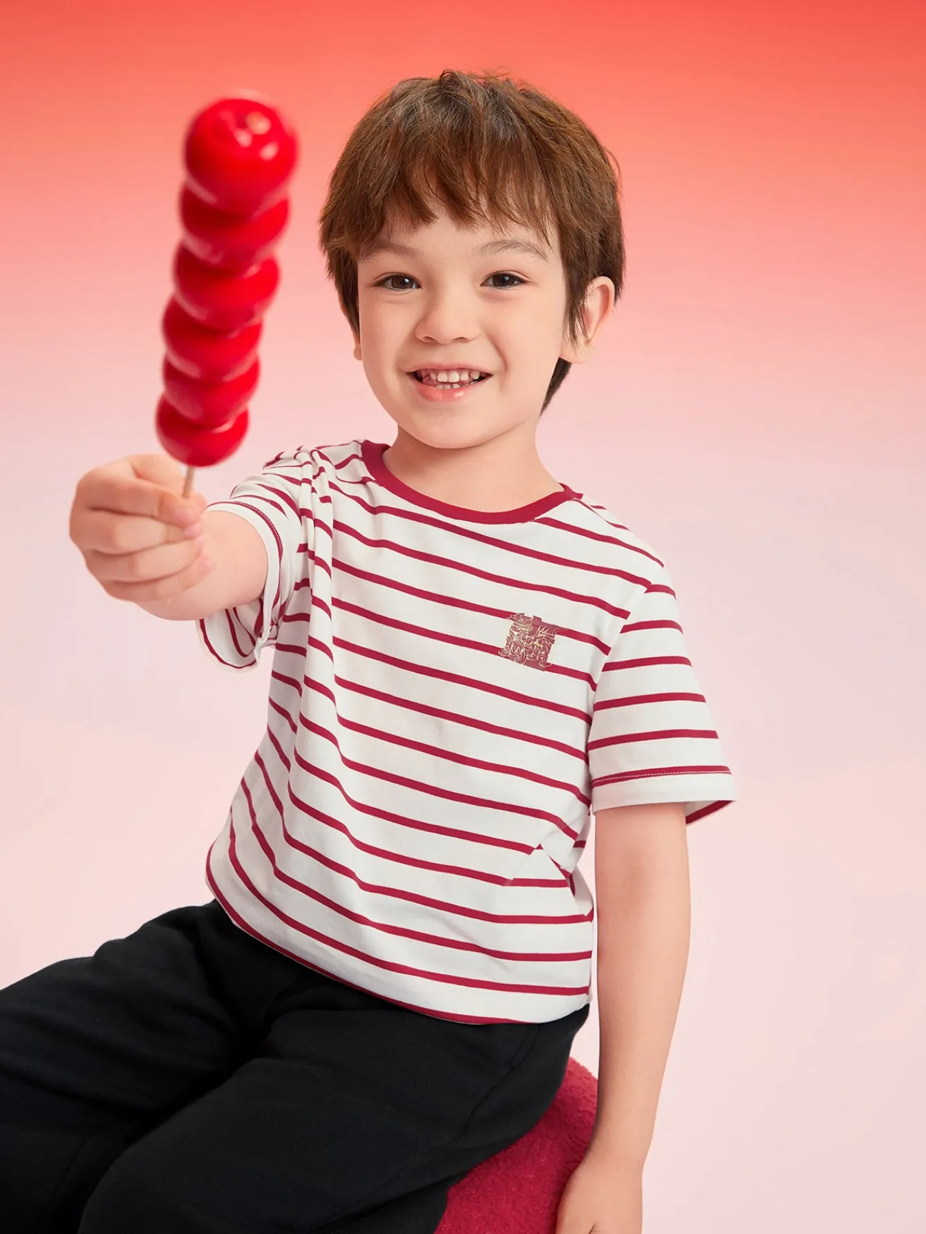 Balabala Baby T-Shirt 2025 New Boy Short Sleeve New Year Red Animal Year Girl Undershirt Best