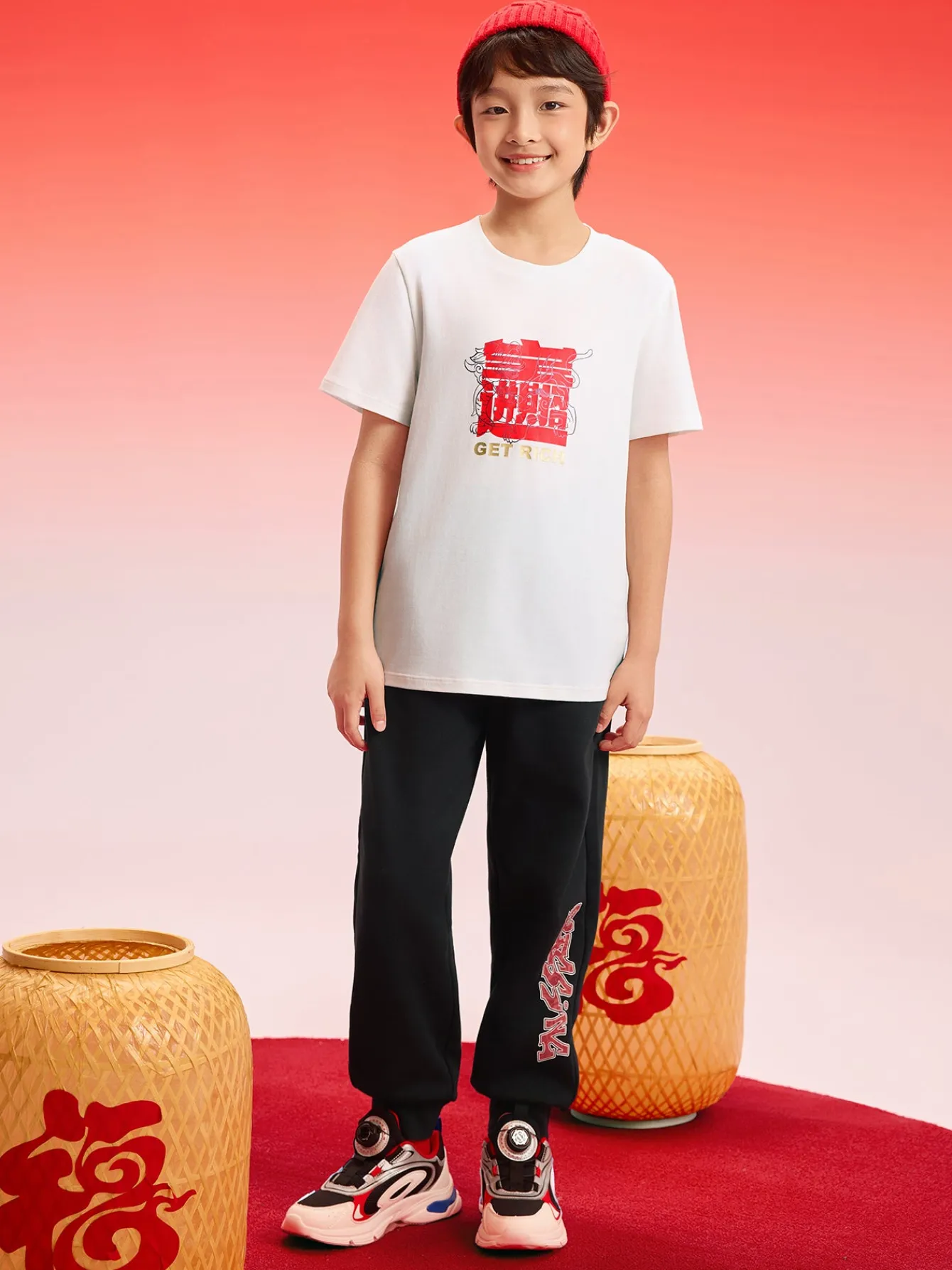 Balabala Baby T-Shirt 2025 New Boy Short Sleeve New Year Red Animal Year Girl Undershirt Best