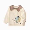 Balabala Baby Unisex 100% Cotton Animal Graphhic Lapel Long Sleeve T-Shirt 0-3 Years Cream White Cheap