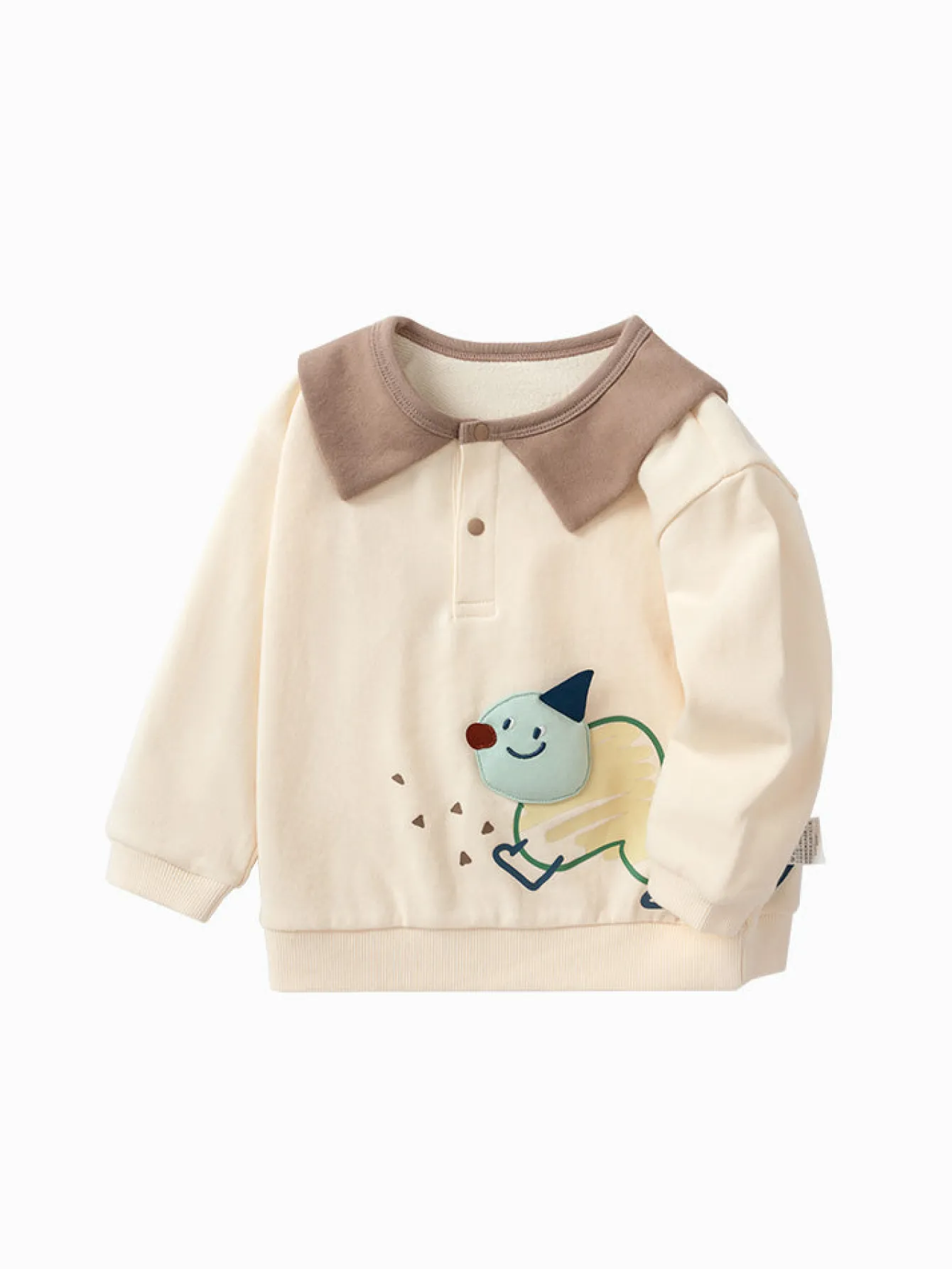 Balabala Baby Unisex 100% Cotton Animal Graphhic Lapel Long Sleeve T-Shirt 0-3 Years Cream White Cheap