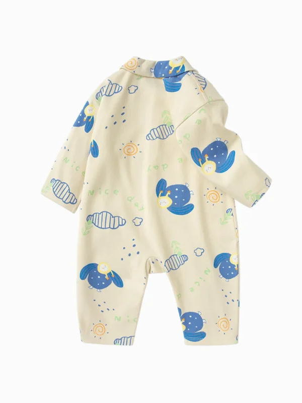 Balabala Baby Unisex Full Print Knitted Jumpsuit 0-3 Years White Blue Hue Store