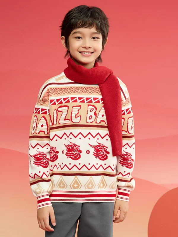 Balabala Boy Sweater 2025 New Spring New Year's Outfit Chinese Style Knitwear Parent-Child New