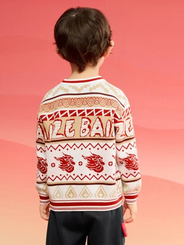 Balabala Boy Sweater 2025 New Spring New Year's Outfit Chinese Style Knitwear Parent-Child New