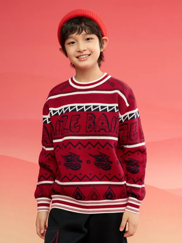Balabala Boy Sweater 2025 New Spring New Year's Outfit Chinese Style Knitwear Parent-Child New