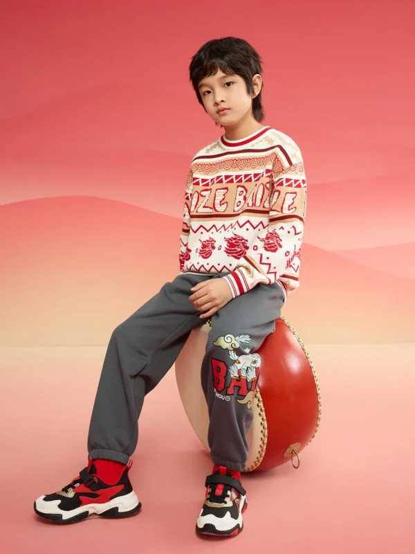 Balabala Boy Sweater 2025 New Spring New Year's Outfit Chinese Style Knitwear Parent-Child New