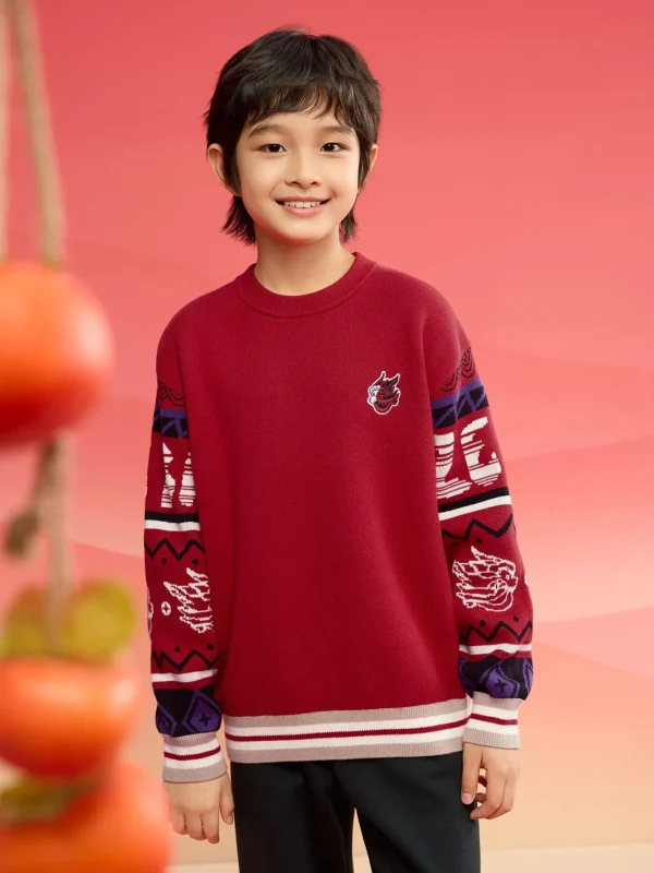 Balabala Boy Sweater 2025 New Spring New Year's Outfit Chinese Style Knitwear Parent-Child New