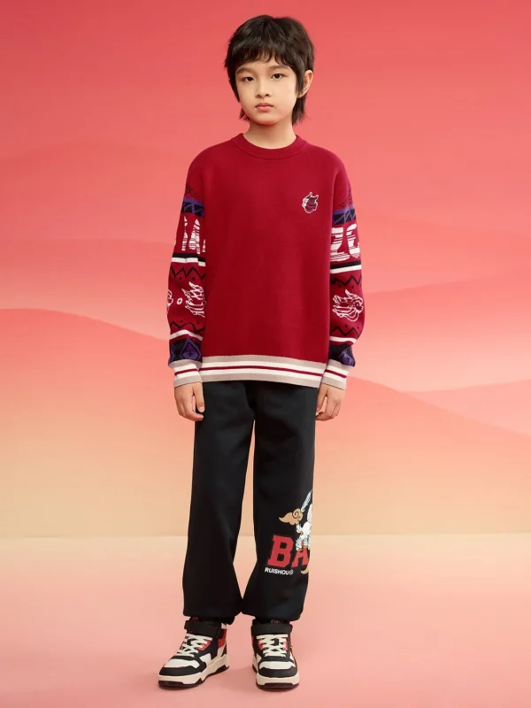 Balabala Boy Sweater 2025 New Spring New Year's Outfit Chinese Style Knitwear Parent-Child New