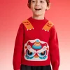 Balabala boys' sweater New Year jacquard knitted sweater 2025 spring and autumn new style New Year outfit Chinese Red Cheap