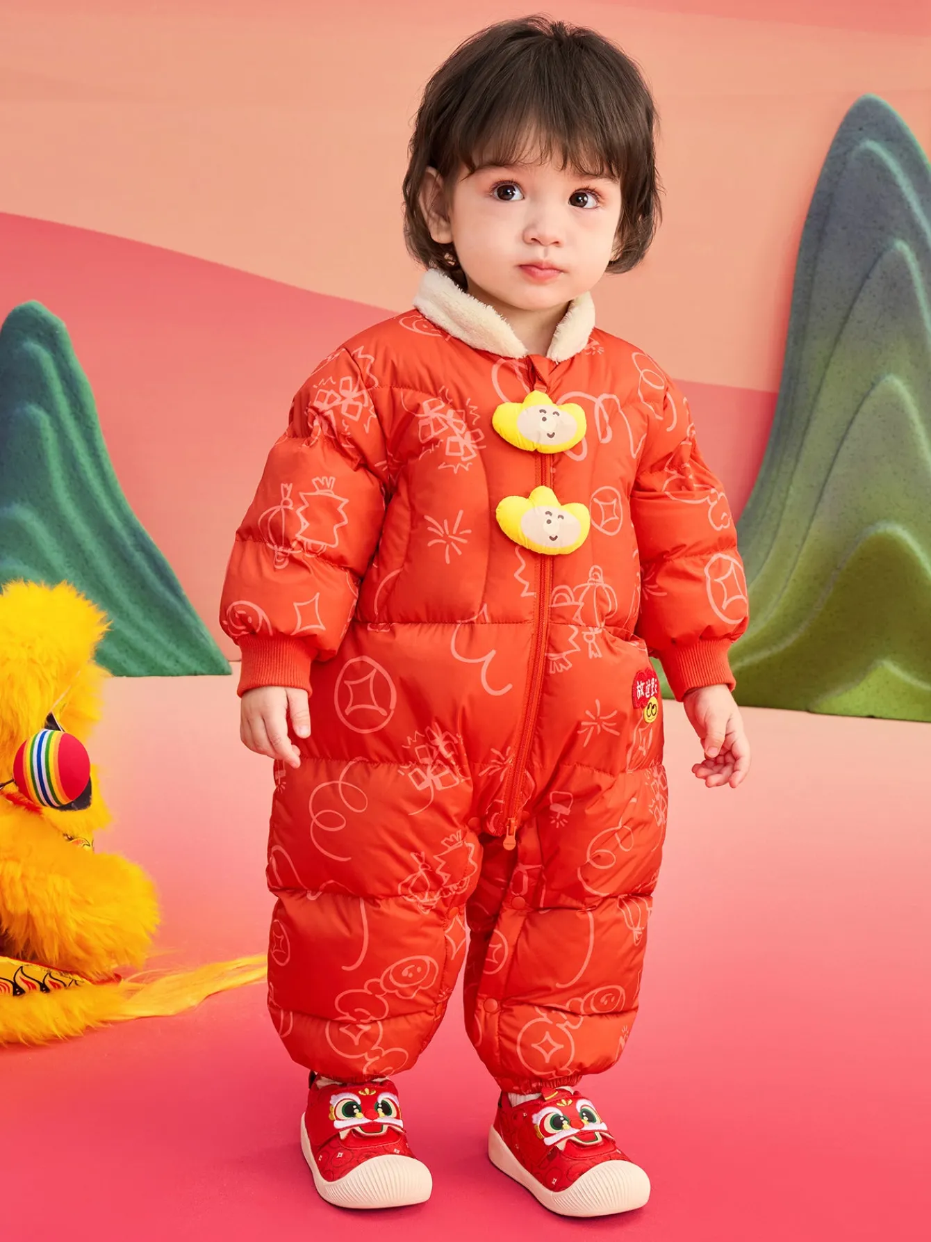 Balabala Children Clothes Baby Jumpsuit Newborn Down Romper Winter Wear 2025 New Year Season Best