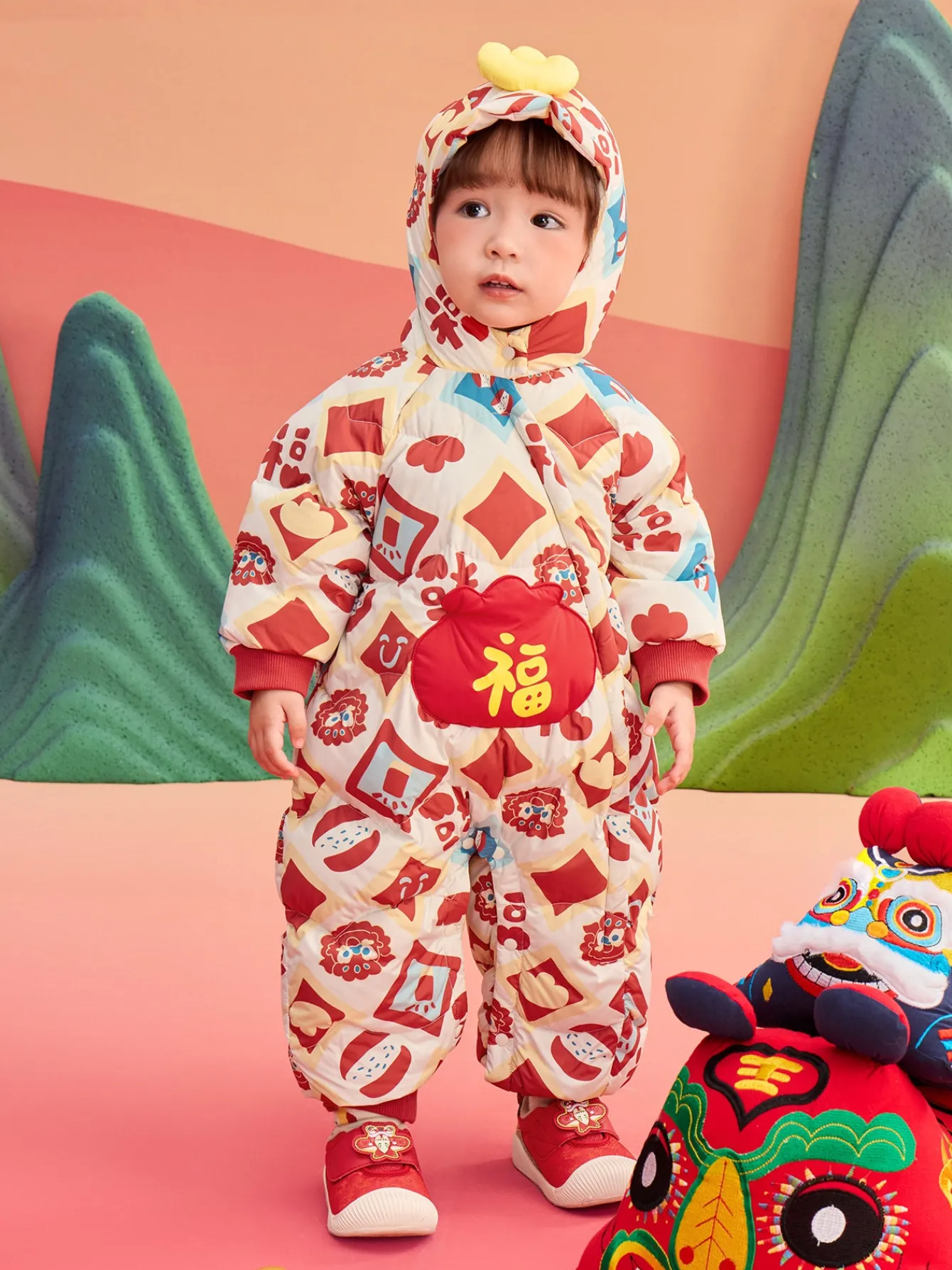 Balabala Children Clothes Baby Jumpsuit Newborn New Year Greeting Down Outfit 2025 New Year Winter wear Fashion