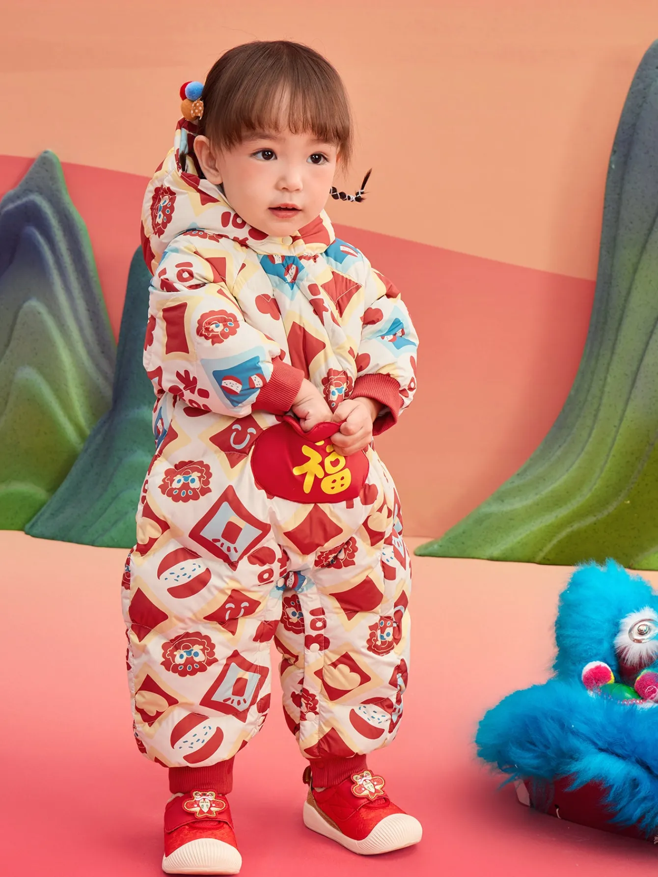 Balabala Children Clothes Baby Jumpsuit Newborn New Year Greeting Down Outfit 2025 New Year Winter wear Fashion