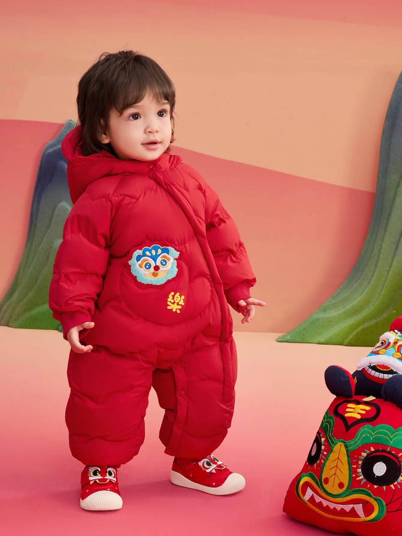 Balabala Children Clothes Baby Jumpsuit Newborn New Year Greeting Down Outfit 2025 New Year Winter wear Fashion